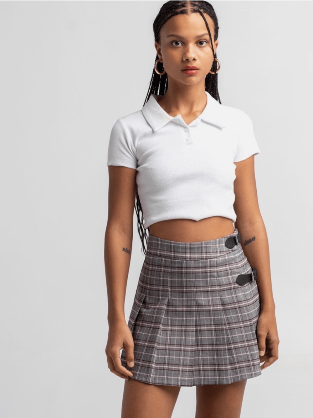 Full Tilt pleated grey pink plaid mini skirt sz S